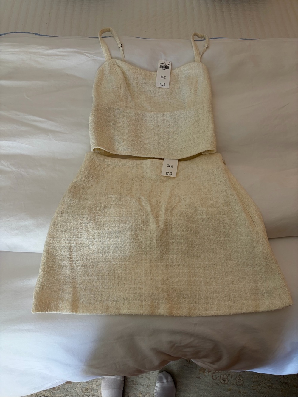 Abercrombie & Fitch Cream Two-Piece Crop Top and Skirt Set